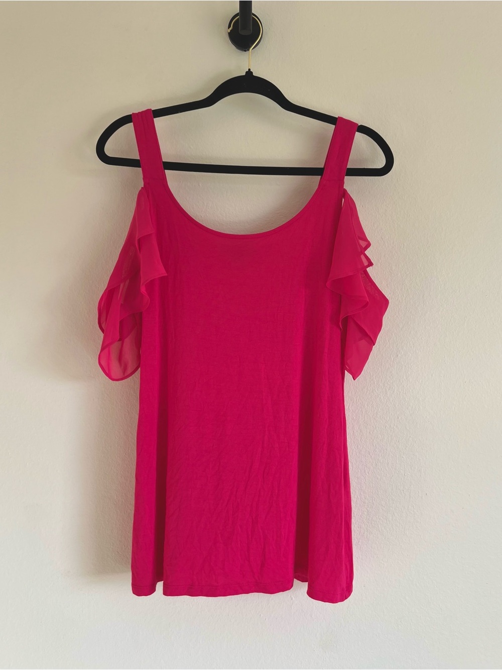 INC International Concepts Hot Pink Cold-Shoulder Ruffle Tank